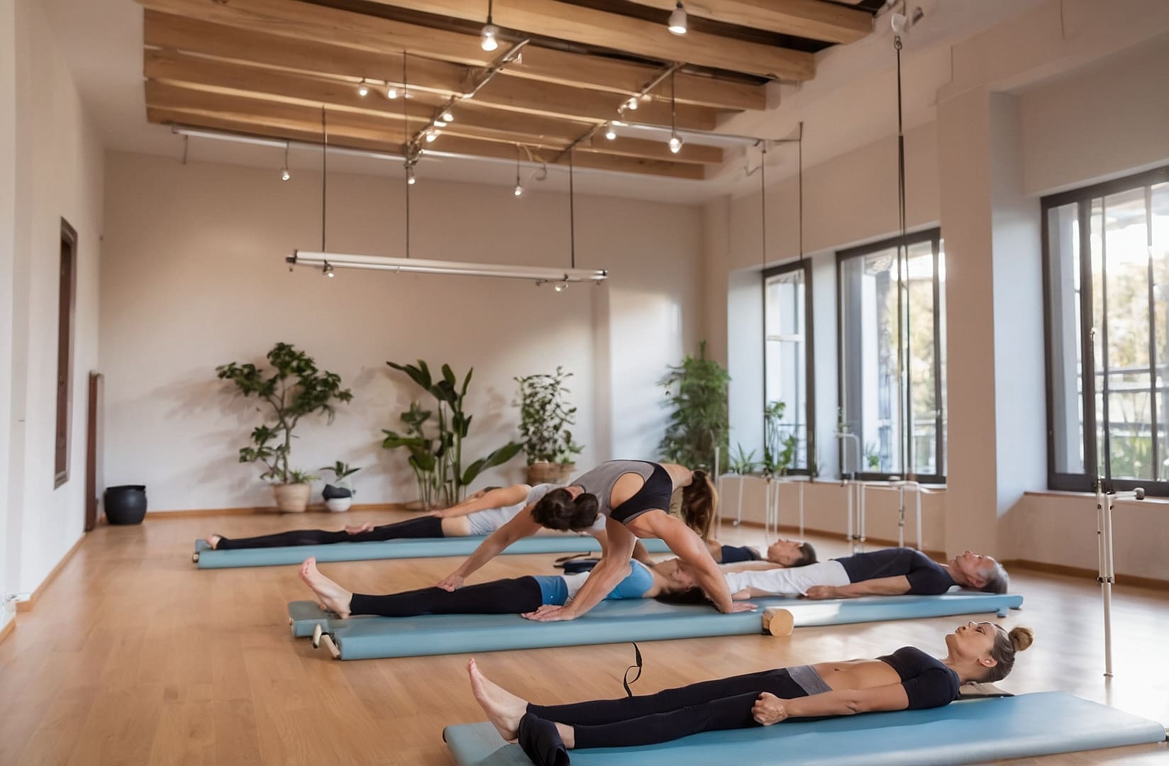 Familia practicando pilates